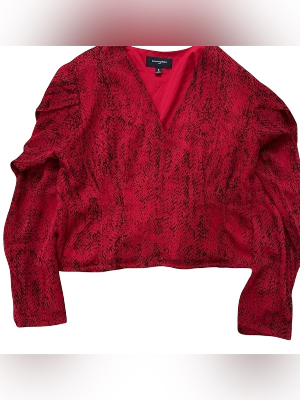 Banana Republic Red Black Abstract Print Puff Sleeve Crop Top Size 8